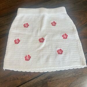 White Crochet Skirt with Red Floral Accents ~ White Fable ~Size Small